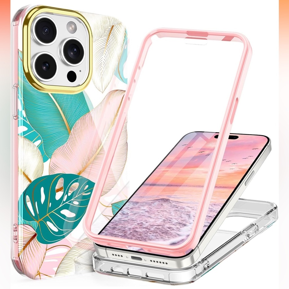 STERKER Floral Pink Leaves Pattern Case. Built-in Touch Screen Protector